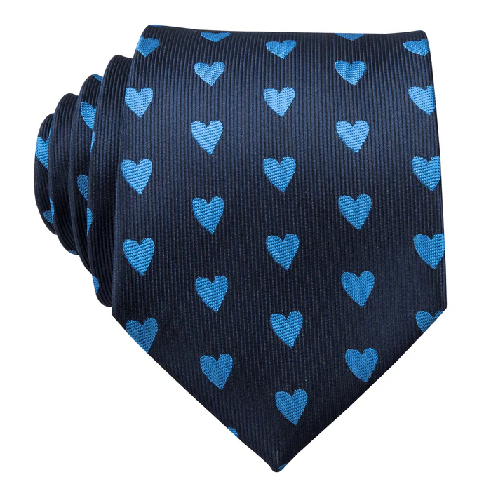 Blue Heart Novelty Silk Men's Tie Hanky Cufflinks Set