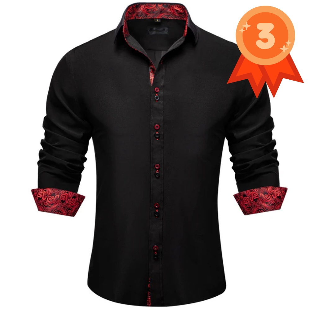 Ties2you Button Down Shirt Black Red Paisley Stitching Silk Men's Long Sleeve Shirt