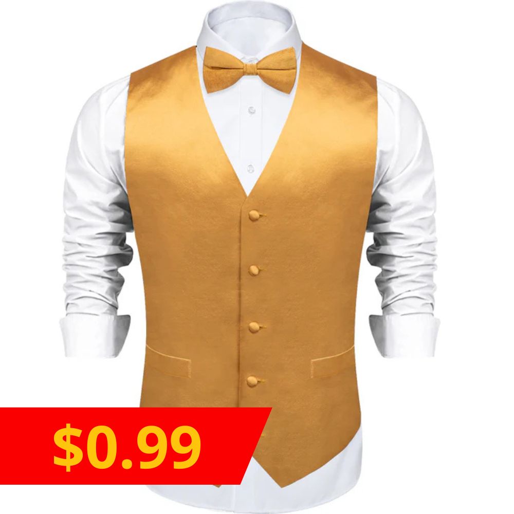 $0.99 Gold Solid Silk Men's Vest Single Vest