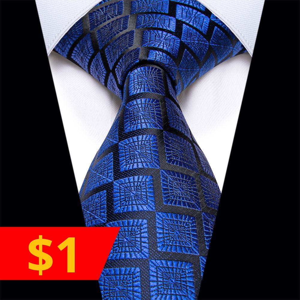 Ties2you Navy Blue Tie Black Blue Plaid Novelty Silk Necktie Single Tie