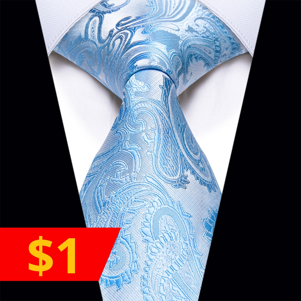 Ties2you Sky Blue Silver Paisley Silk Necktie Single Tie